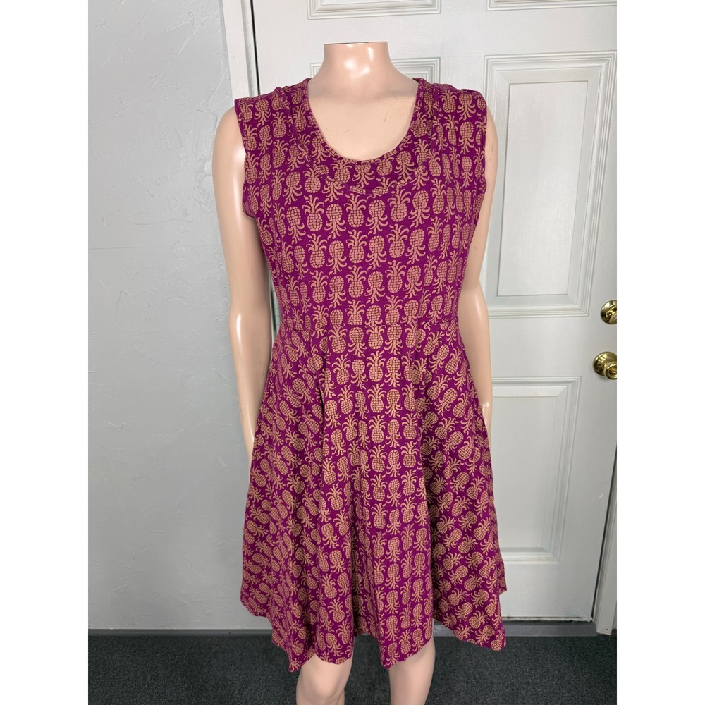 Effie's Heart Women's Dress XL Pockets Pineapple Cotton Stretch Sleeveless I20